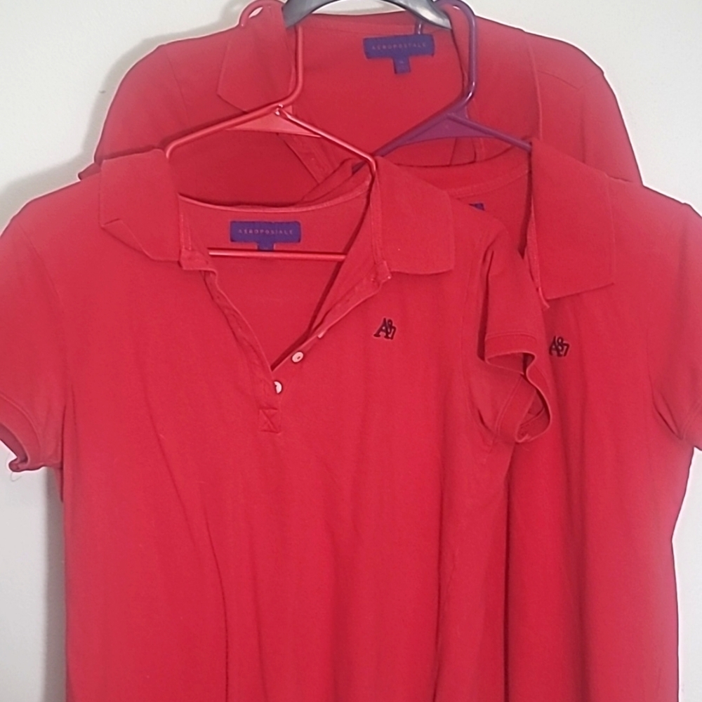 3 Aeropostale Polo Shirts Lot Bundle Red Short Sleeve size XL Unisex